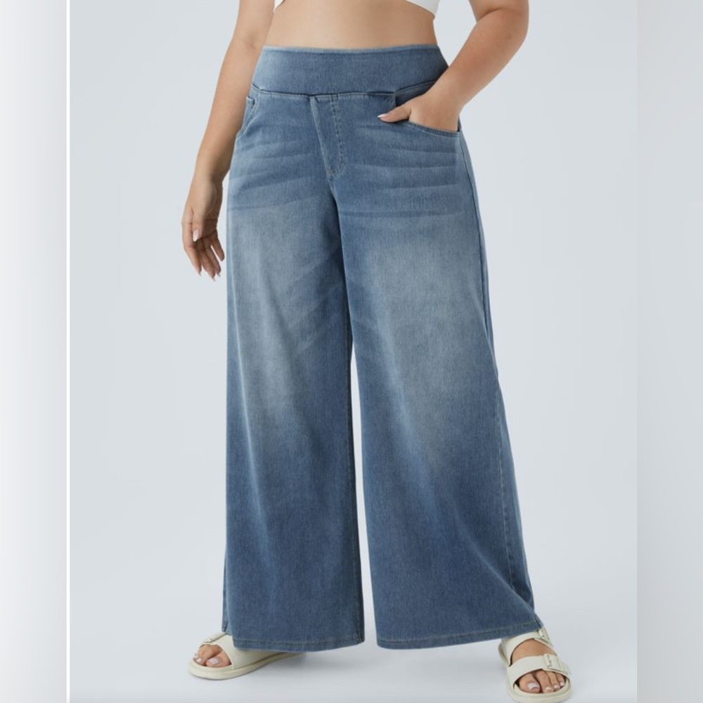 HALARA Flex High Waisted Baggy Wide Leg Stretchy Casual Plus Size Jeans-Sz 2X